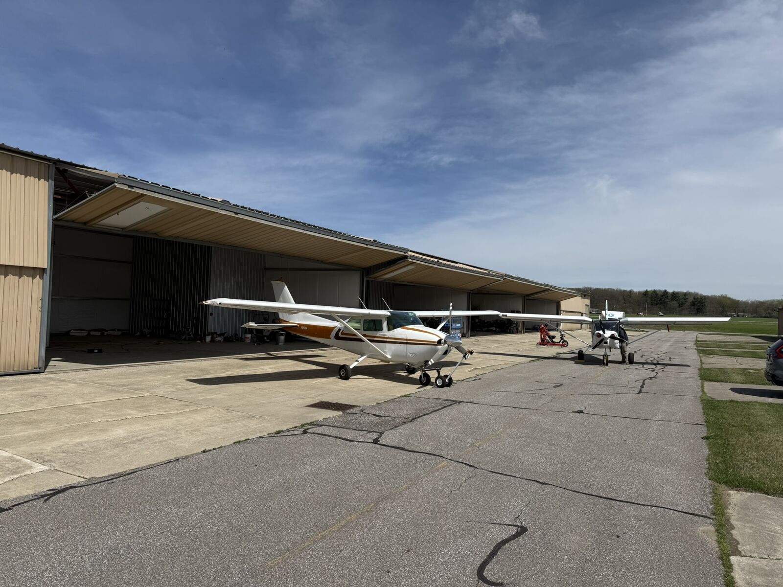 Cessnas parked outside the hangars at Michigan City Municipal Airport.